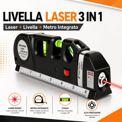 Livella Laser con Metro a Nastro 250 cm Misuratore Linee Multifunzione