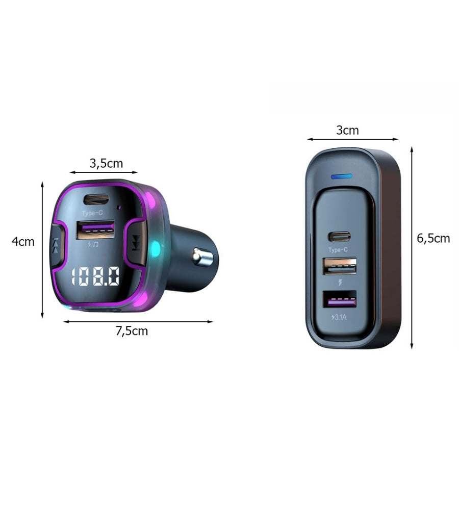 Adattatore Auto Musica Bluetooth Radio Accendisigari BT 5.0 Trasmettitore 5 USB