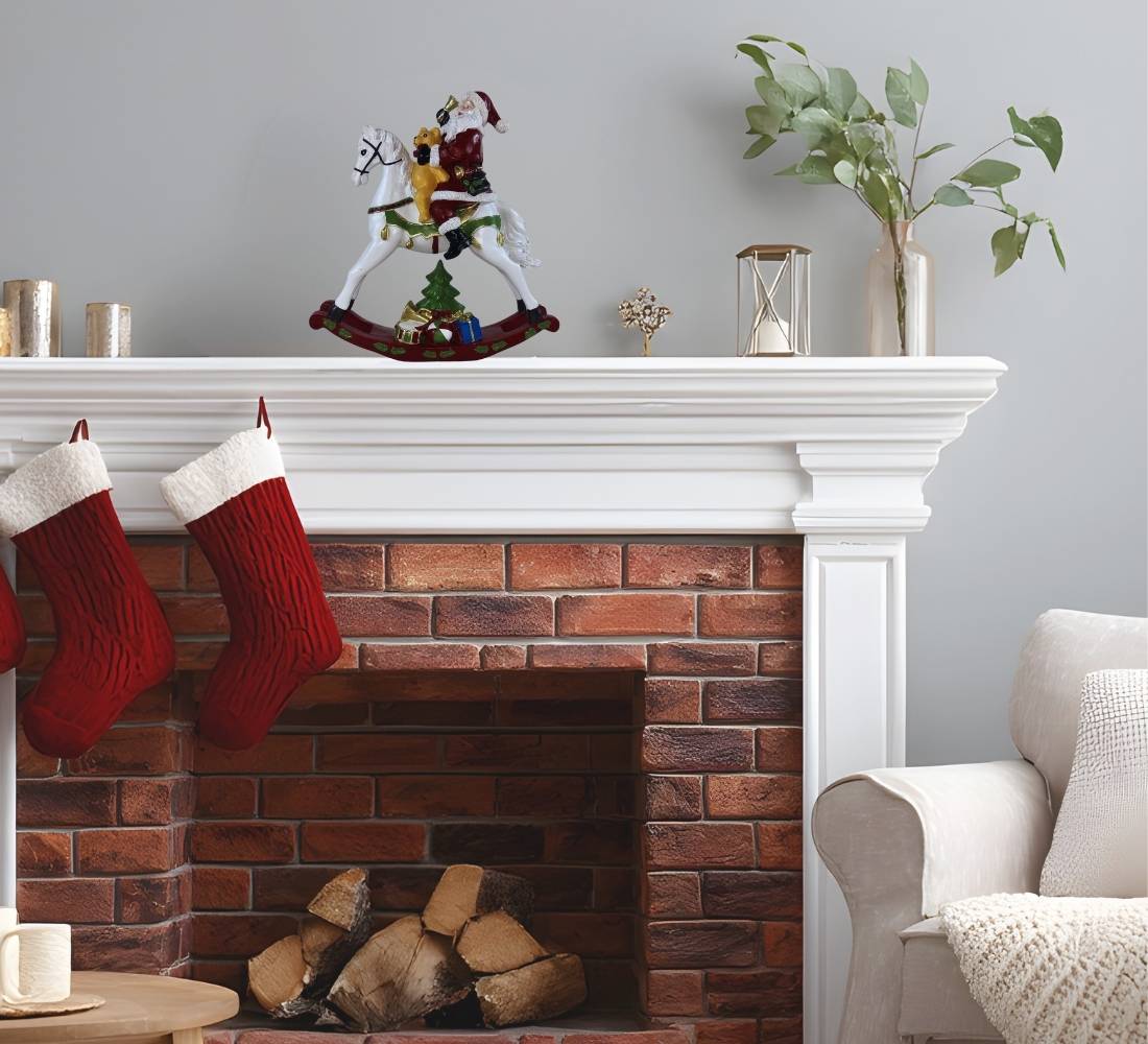 Cavallo a Dondolo con Babbo Natale Orsetto Regali Decorazioni Natale 29x26 cm