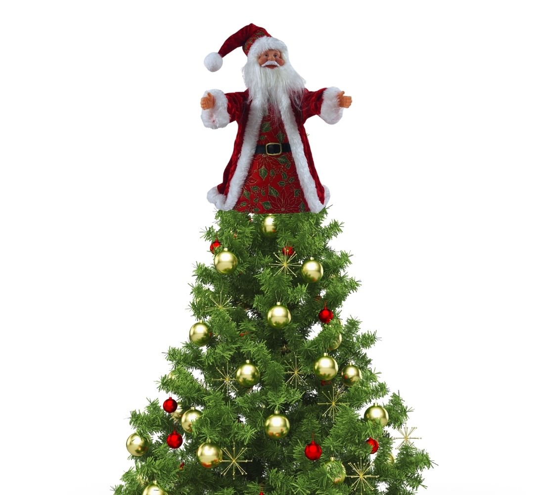 Puntale per Albero Babbo Natale 30 cm Abito con Pelliccia Decorazioni Natalizie