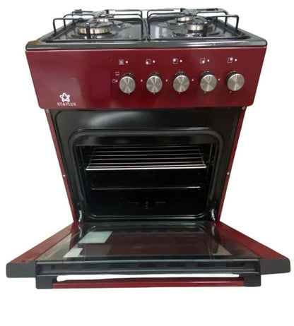 Cucina a Gas Forno Gas 4 Fuochi 60 X 60 cm Copertura Vetro Bordeaux