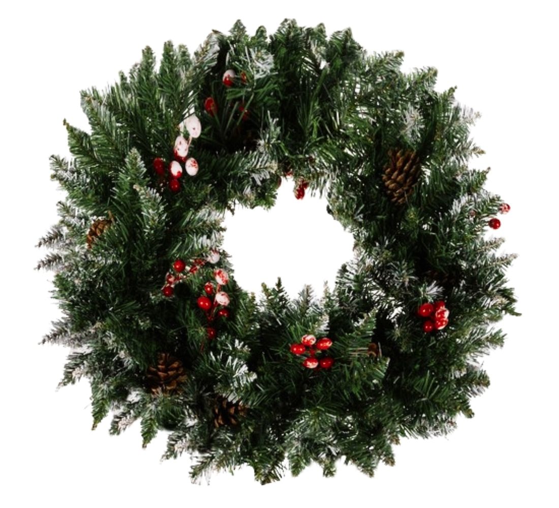 Ghirlanda innevata Natalizia Folta Diametro 45 cm Pigne e Bacche Interno Esterno