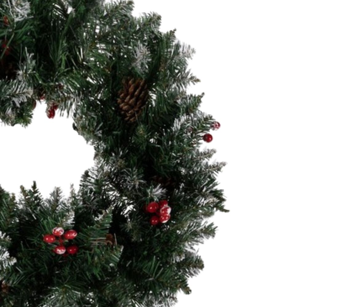 Ghirlanda innevata Natalizia Folta Diametro 45 cm Pigne e Bacche Interno Esterno