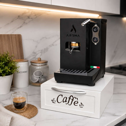Cassetto Porta Cialde Caffè in Legno Bianco 2 Scomparti 30x20x10 cm Maniglia