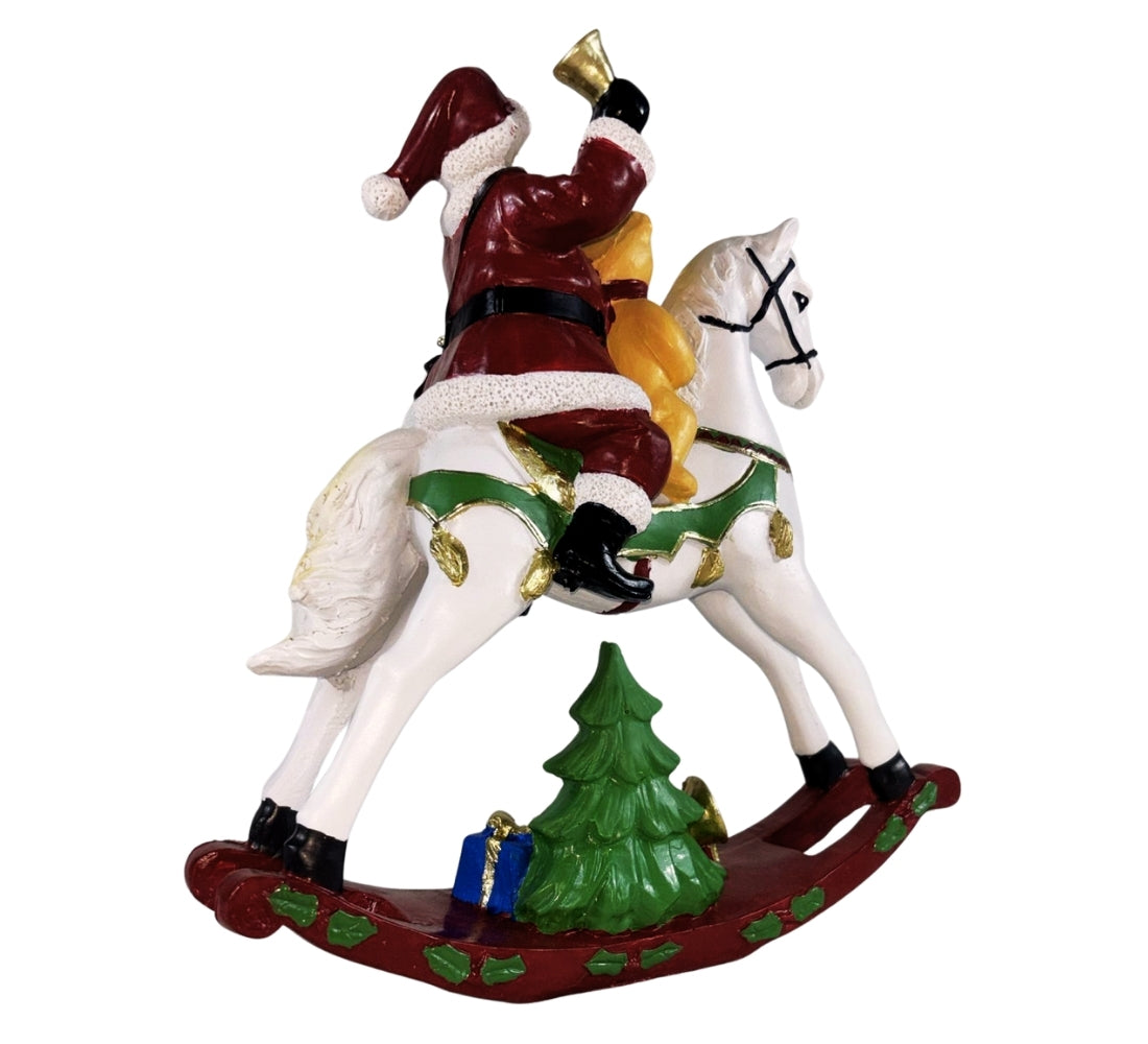 Cavallo a Dondolo con Babbo Natale Orsetto Regali Decorazioni Natale 29x26 cm