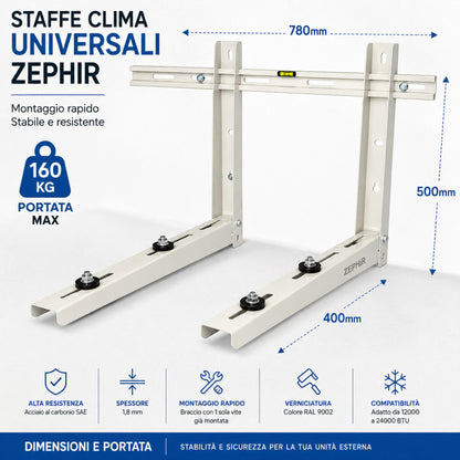 Staffe Condizionatore 160Kg 780x400x500 Montaggio Rapido Antivibrazione