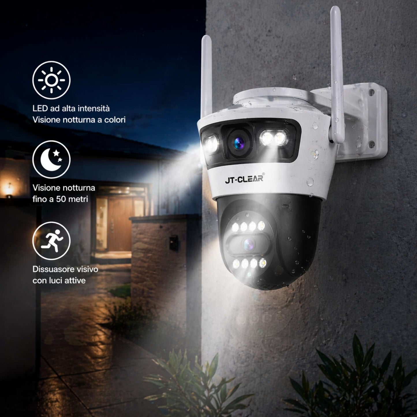 Telecamera wifi doppio obiettivo esterna senza fili hd notturna allarme sicurezza casa