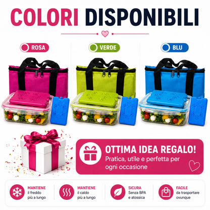 Borsa Termica con Contenitore Ermetico 1Lt e Freezerino Borsa Frigo Porta Pranzo