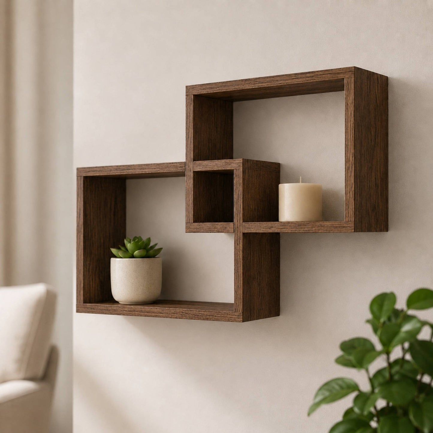 Set 2 Mensole Rettangolari da Parete in Legno Arredo Casa 2 Misure Noce