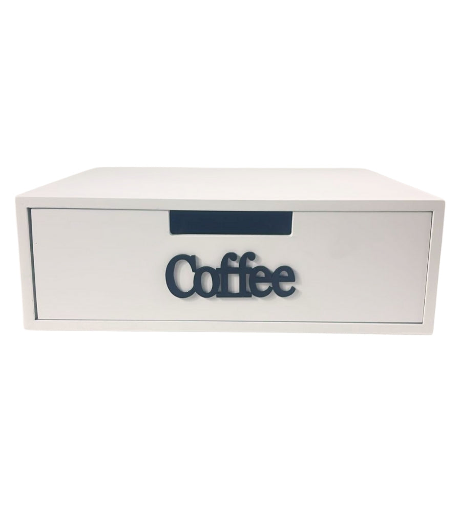 Cassetto Porta Cialde Capsule in Legno Organizer Cucina 30x30x10 cm Bianco