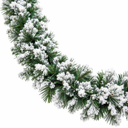 Ghirlanda Natalizia Innevata 270 cm 200 Punte Festone Verde per Casa e Scale