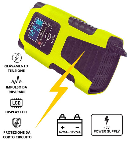 Caricabatteria 12V Carica Automatica Mantenitore per Auto, Moto, Scooter, LCD