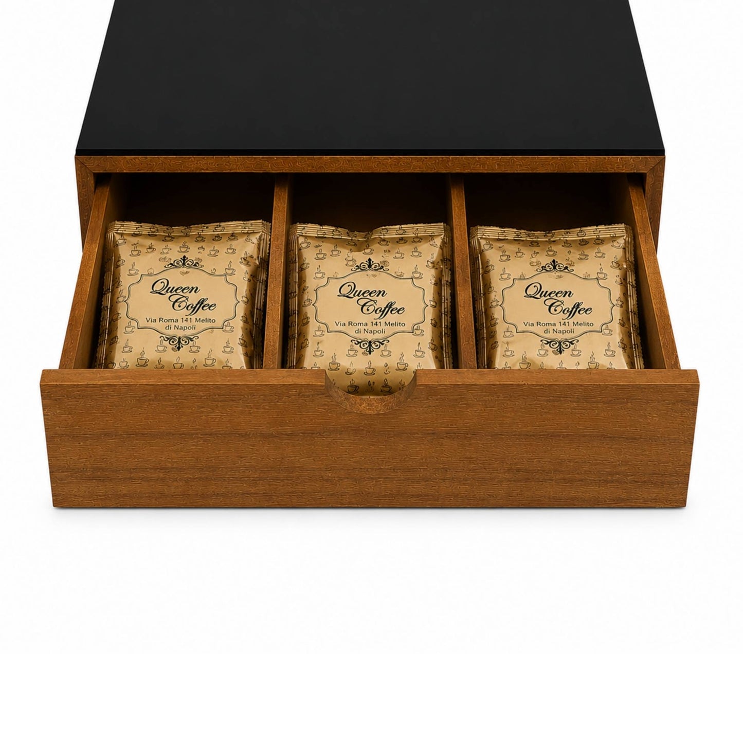 Cassetto Porta Cialde Capsule in Legno Organizer Cucina 30x30x10 cm 3 Scomparti