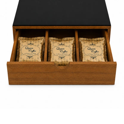 Cassetto Porta Cialde Capsule in Legno Organizer Cucina 30x30x10 cm 3 Scomparti