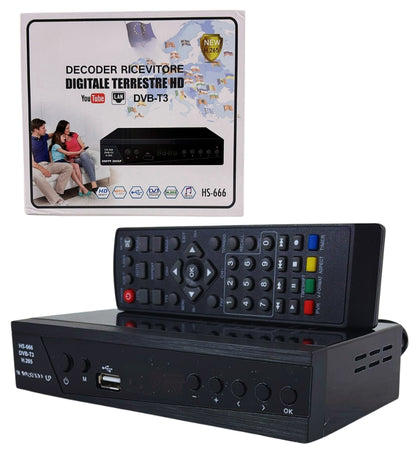 Digitale Terrestre Decoder DVB-T3 H.265 HEVC Main 10 Full HD HDMI USB Display