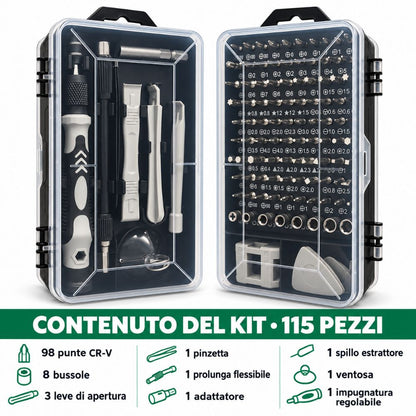 Kit Cacciaviti di Precisione 115 in 1 Magnetici per Smartphone PC e Tablet