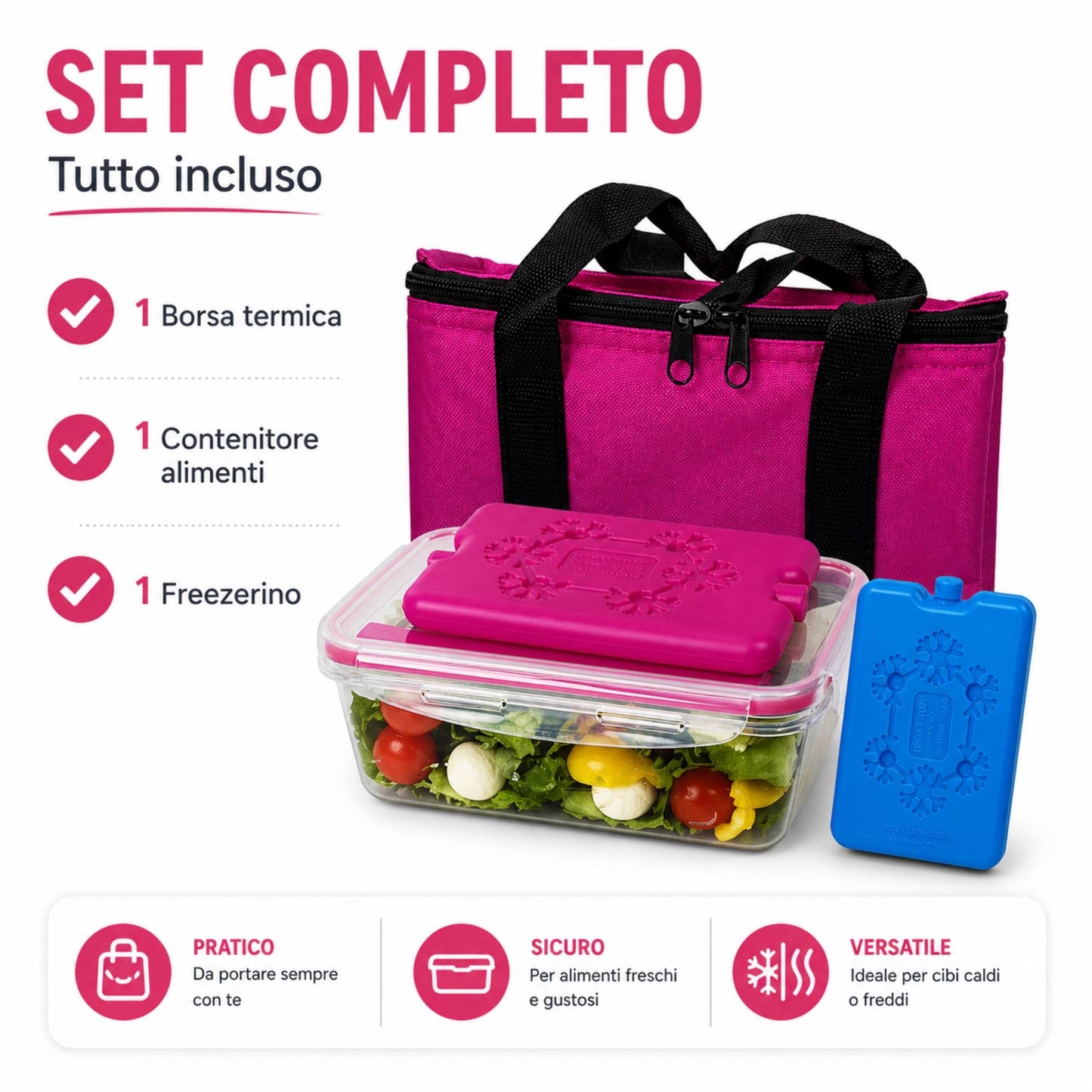 Borsa Termica con Contenitore Ermetico 1Lt e Freezerino Borsa Frigo Porta Pranzo
