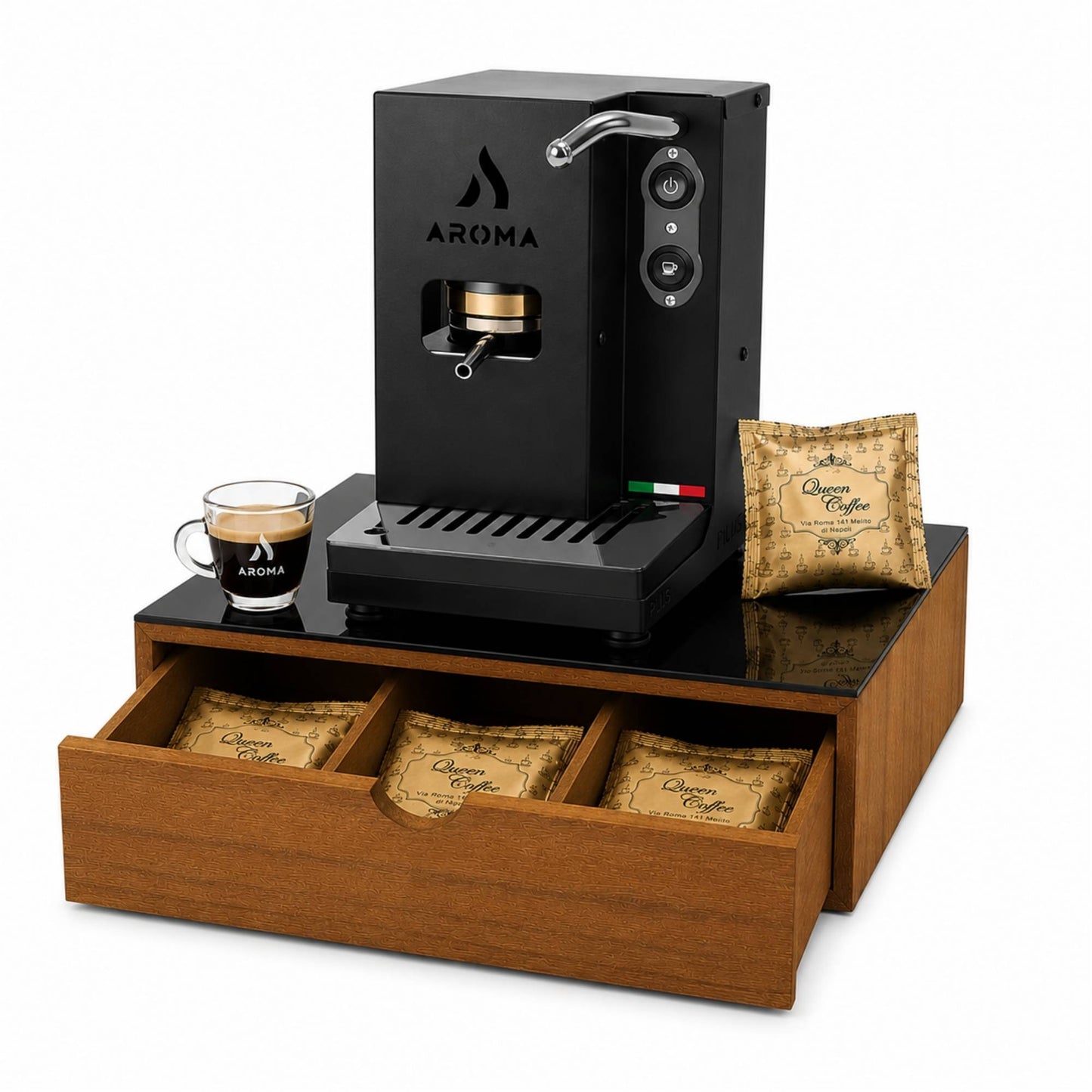 Cassetto Porta Cialde Capsule in Legno Organizer Cucina 30x30x10 cm 3 Scomparti