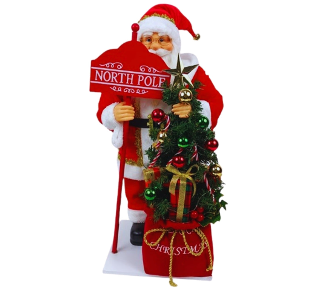 Babbo Natale 65 Cm Con Albero Addobato Luci E Suoni Realistico Statua Natalizia