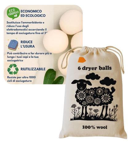 Palle di Lana per Asciugatrice 6 Palline Ammorbidente Naturale Bucato Morbido