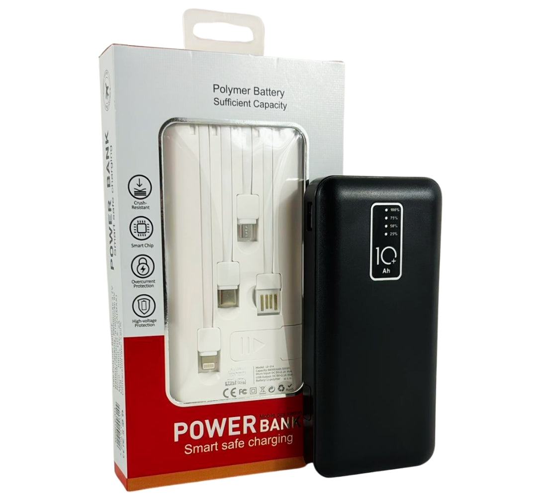 Power Bank10000 mAh Caricabatterie Portatile Ricarica Veloce 4 Cavi USB