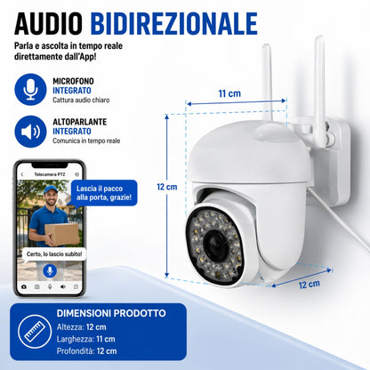 Telecamera WiFi Interno Esterno IP66 1080P HD PTZ Visione Notturna Audio App JT