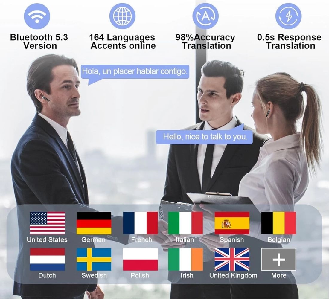 Cuffie Auricolari con Traduttore AI BT 5.4 Traduzione Tempo Reale Box Ricarica