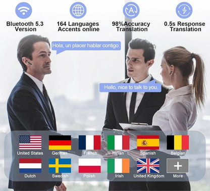 Cuffie Auricolari con Traduttore AI BT 5.4 Traduzione Tempo Reale Box Ricarica