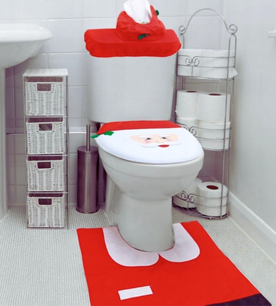 Copri Water Natalizio Set 3 pz da Bagno Babbo Natale Copriwater Tappeto Rotolo