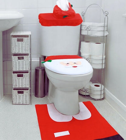 Copri Water Natalizio Set 3 pz da Bagno Babbo Natale Copriwater Tappeto Rotolo