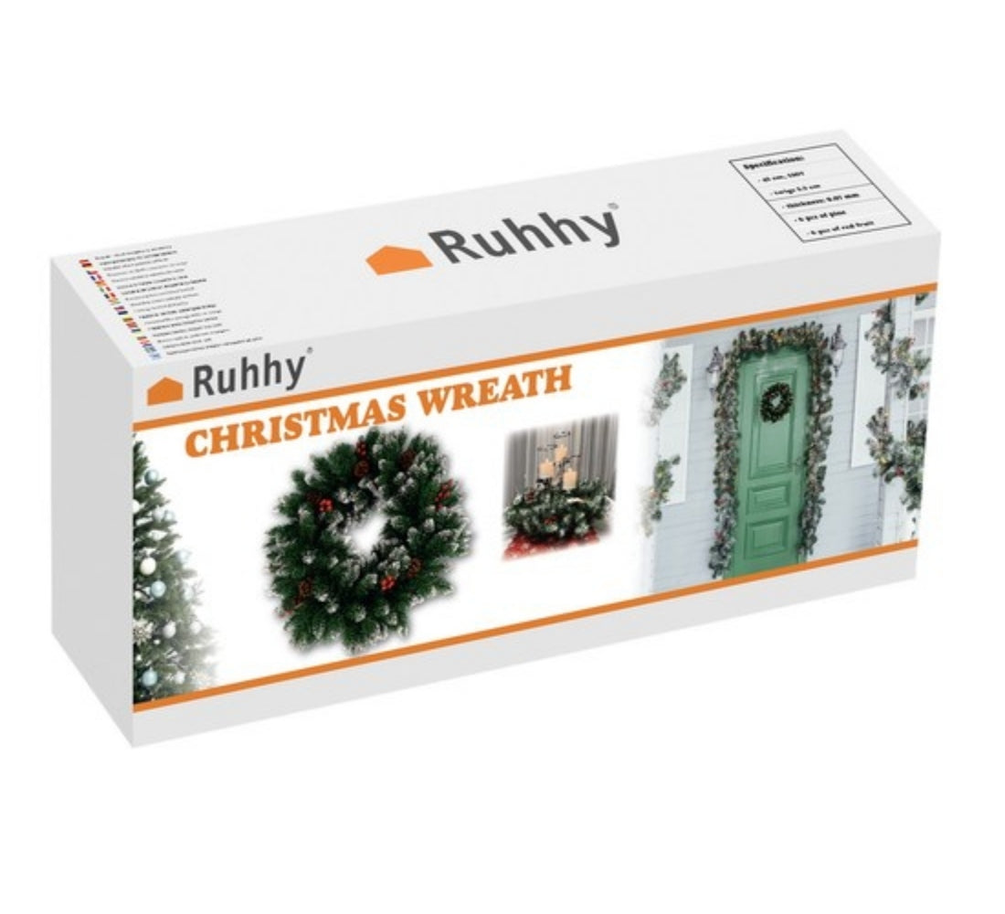 Ghirlanda innevata Natalizia Folta Diametro 45 cm Pigne e Bacche Interno Esterno