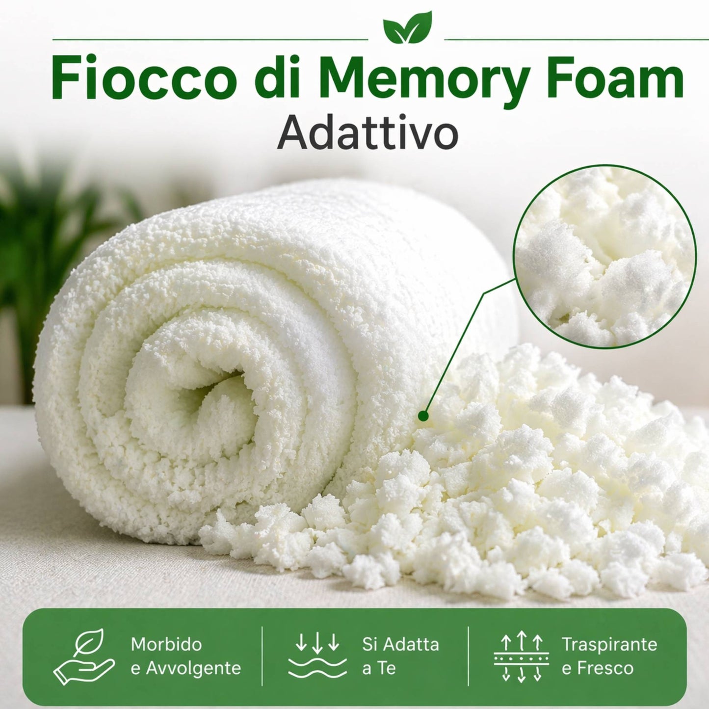 Cuscino Guanciale Ortopedico Fiocco Memory Anallergico Antiacaro 74X42 H 16 cm