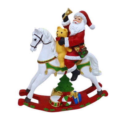 Cavallo a Dondolo con Babbo Natale Orsetto Regali Decorazioni Natale 29x26 cm