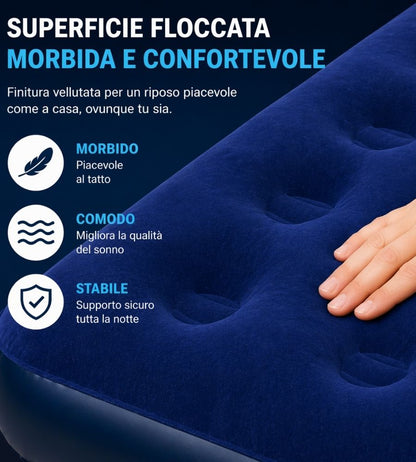 Materassino Gonfiabile Singolo Floccato 191x76x22 cm Letto Aria Campeggio Blu