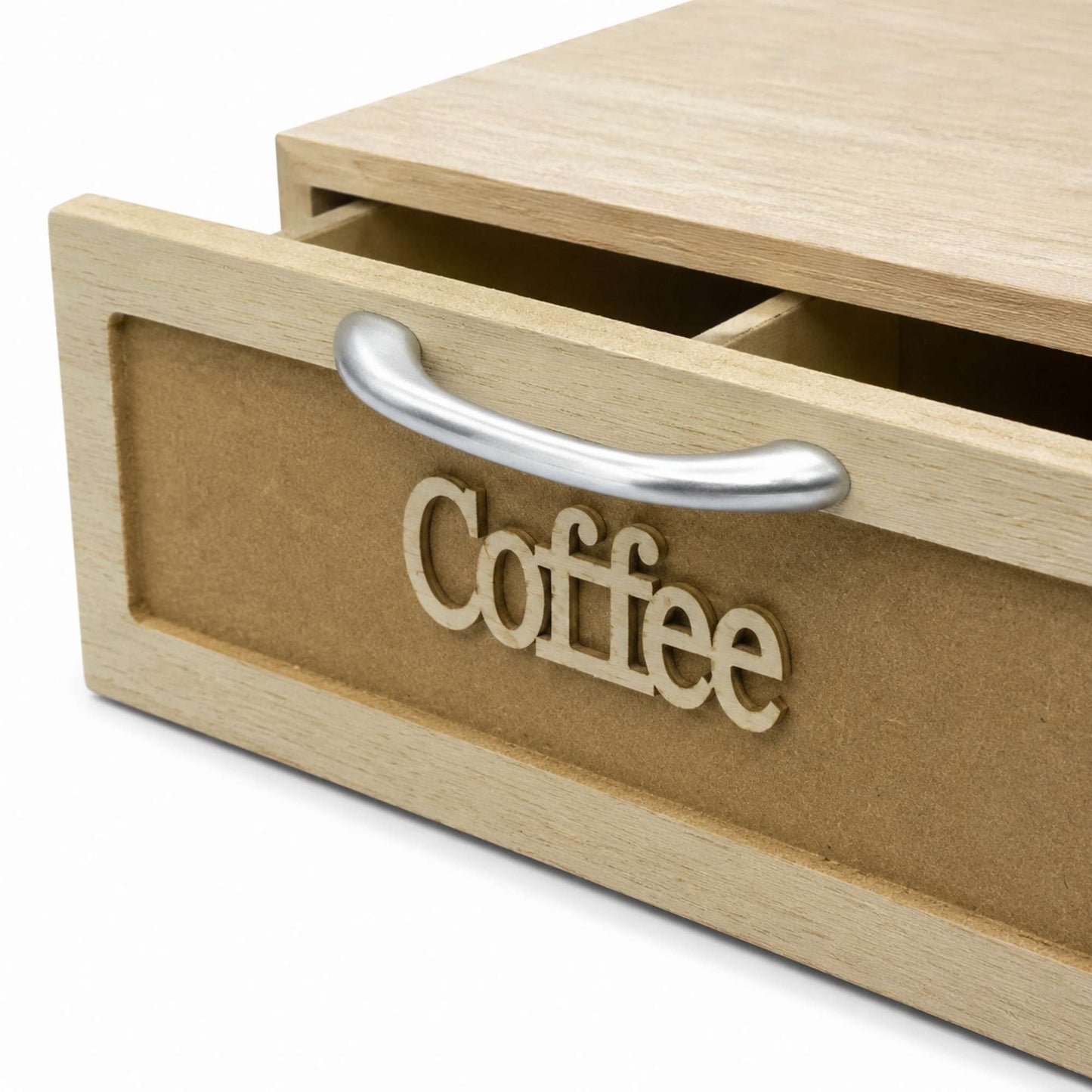 Cassetto Porta Cialde Caffè Legno Chiaro 2 Scomparti 30x20x10cm Maniglia Coffee