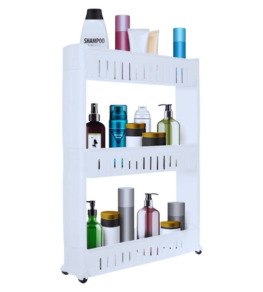 Scaffale Modulare Scorrevole Salvaspazio 3 Ripiani Armadietto con Ruote Cucina Bagno Fair