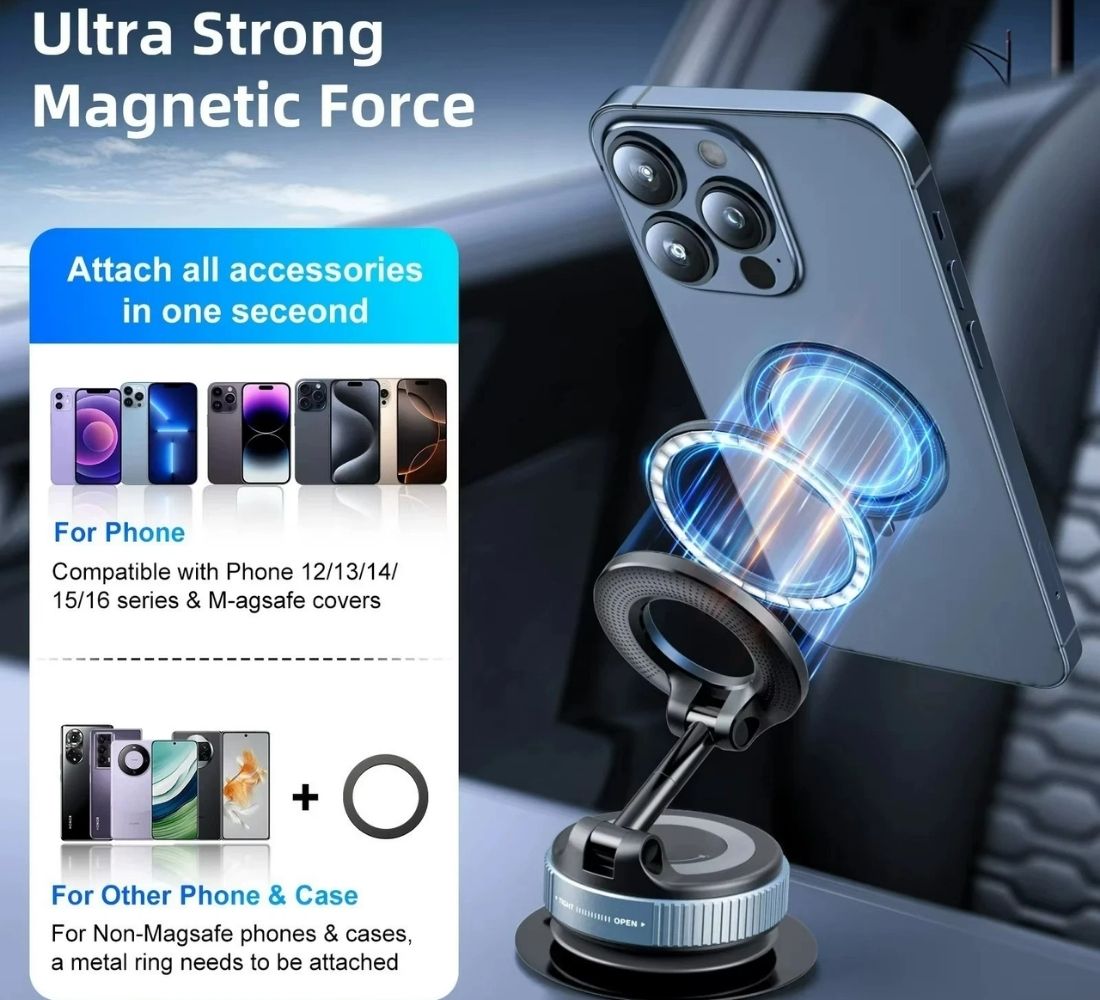 Supporto Telefono Auto Porta Cellulare Magnetico Forte Regolabile 360° Cruscotto