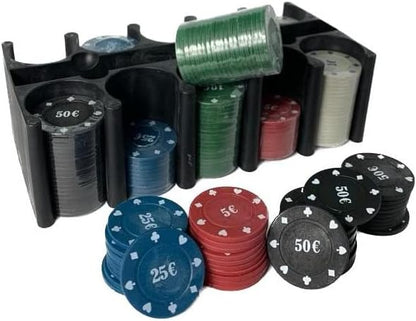 200 Fiches da Poker Numerate Soldi Euro Box da Gioco Texas Holdem Black Jack