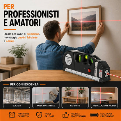 Livella Laser con Metro a Nastro 250 cm Misuratore Linee Multifunzione