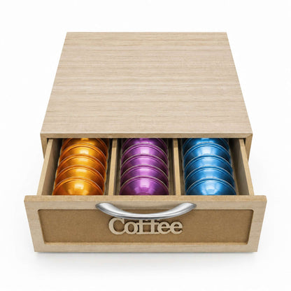 Cassetto Porta Cialde e Capsule Caffè 3 Scomparti Legno Chiaro 30x30x10 cm