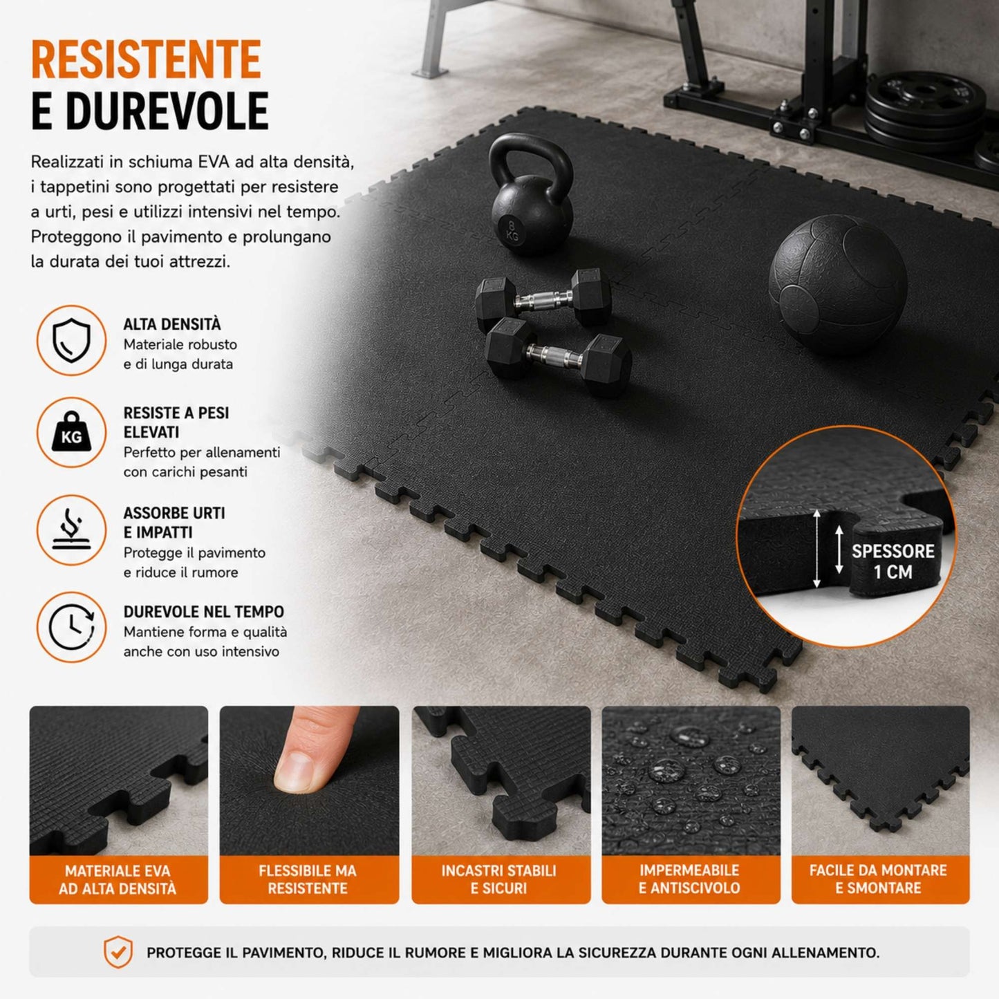 Tappeto Puzzle Tappetino Palestra Puzzle EVA 4 Pz 60x60x1cm Antitrauma Fitness
