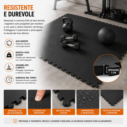 Tappeto Puzzle Tappetino Palestra Puzzle EVA 4 Pz 60x60x1cm Antitrauma Fitness