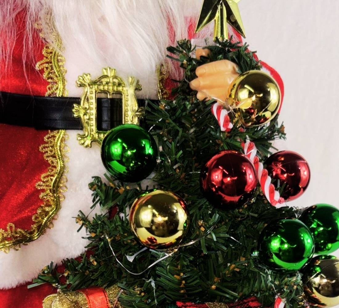 Babbo Natale 65 Cm Con Albero Addobato Luci E Suoni Realistico Statua Natalizia