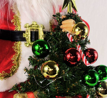 Babbo Natale 65 Cm Con Albero Addobato Luci E Suoni Realistico Statua Natalizia