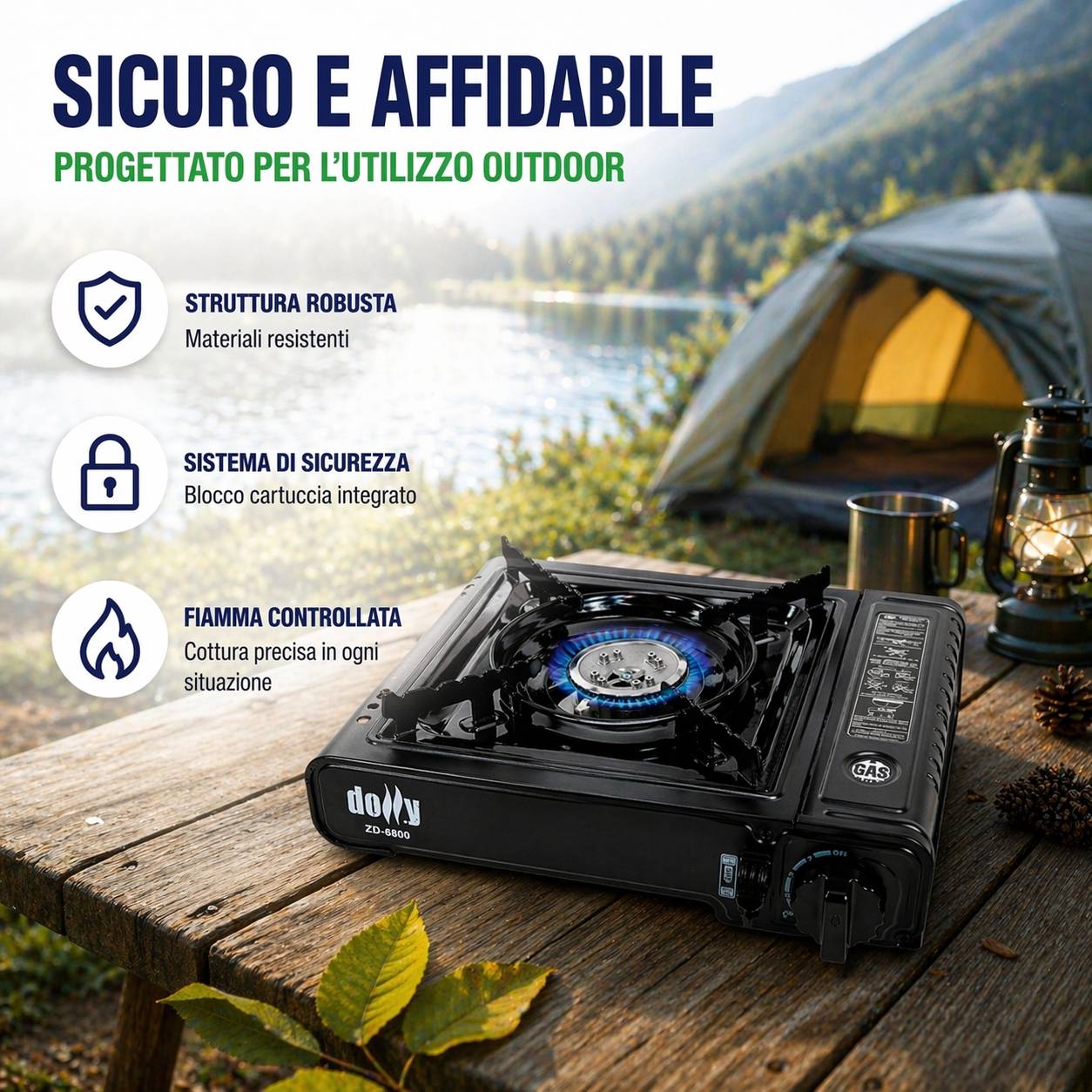 Fornello Gas Portatile Camping con Valigetta Accensione Piezo 1 Fuoco Compatto