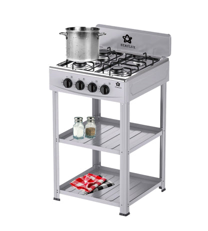 Piano Cottura Cucina a GAS 4 Fuochi con 2 Ripiani Esterno Campeggio Giardino GPL