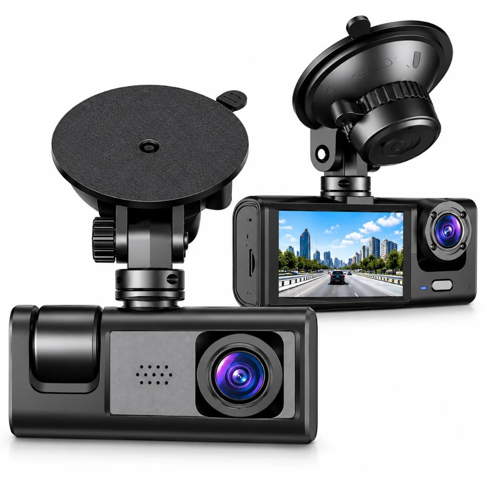Dashcam Auto 3 Telecamere 1080P WiFi G-Sensor con Camera Posteriore e Ventosa