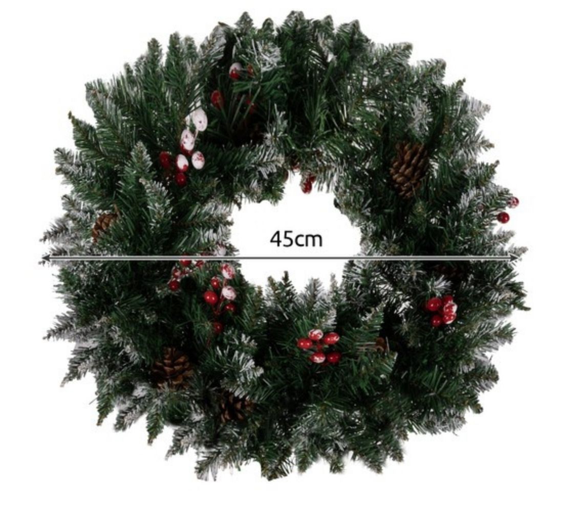 Ghirlanda innevata Natalizia Folta Diametro 45 cm Pigne e Bacche Interno Esterno