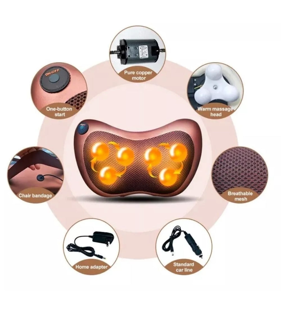 Cuscino massaggiatore Shiatsu Calore Cervicale Schiena Glutei Gambe Casa Auto