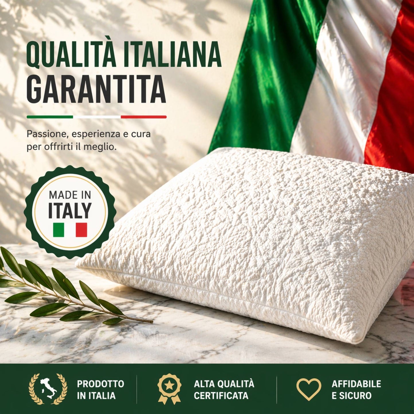 Cuscino Guanciale Ortopedico Fiocco Memory Anallergico Antiacaro 74X42 H 16 cm